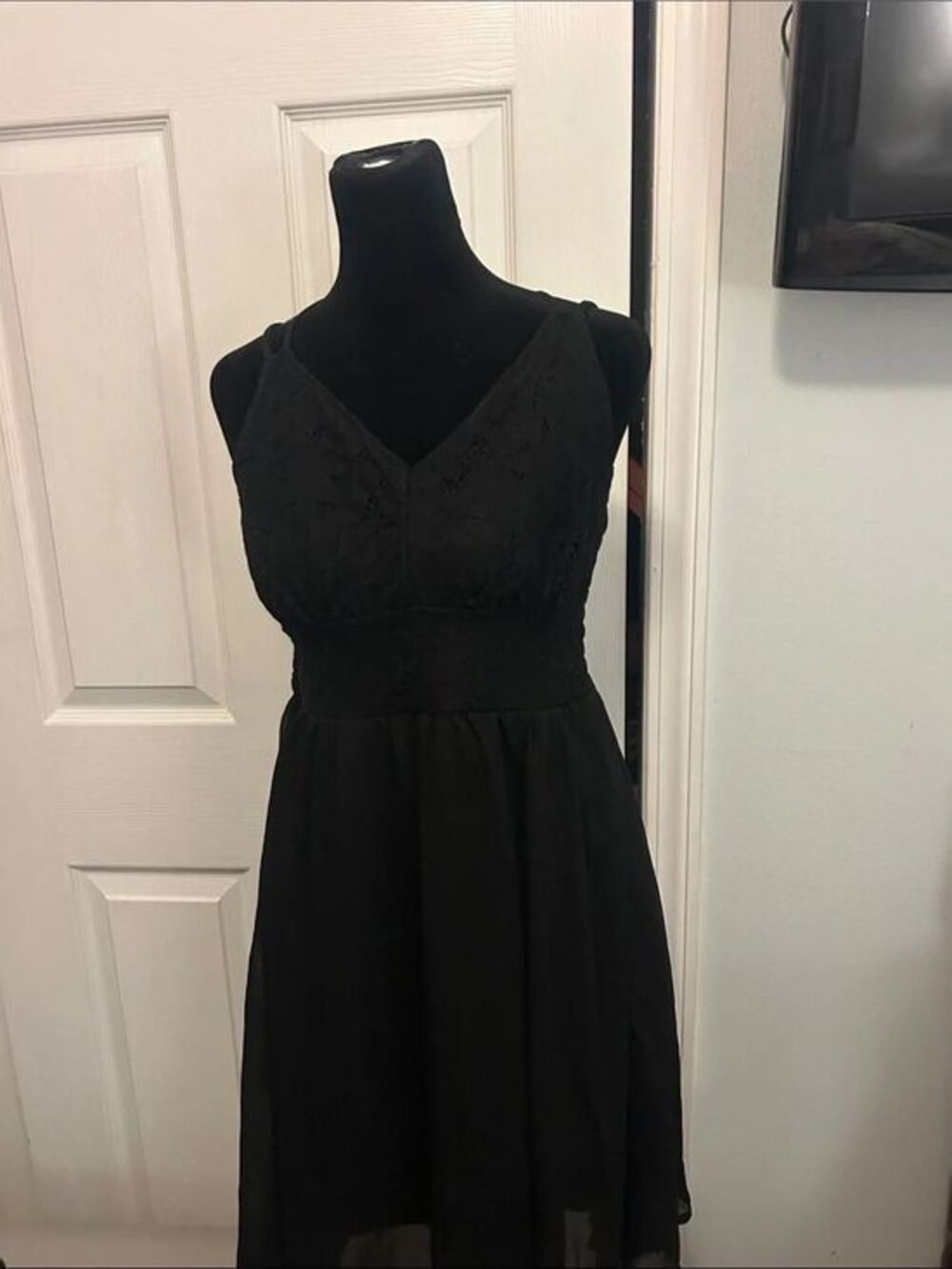 Maurices Black Lace Bodice V-Neck Mini Dress